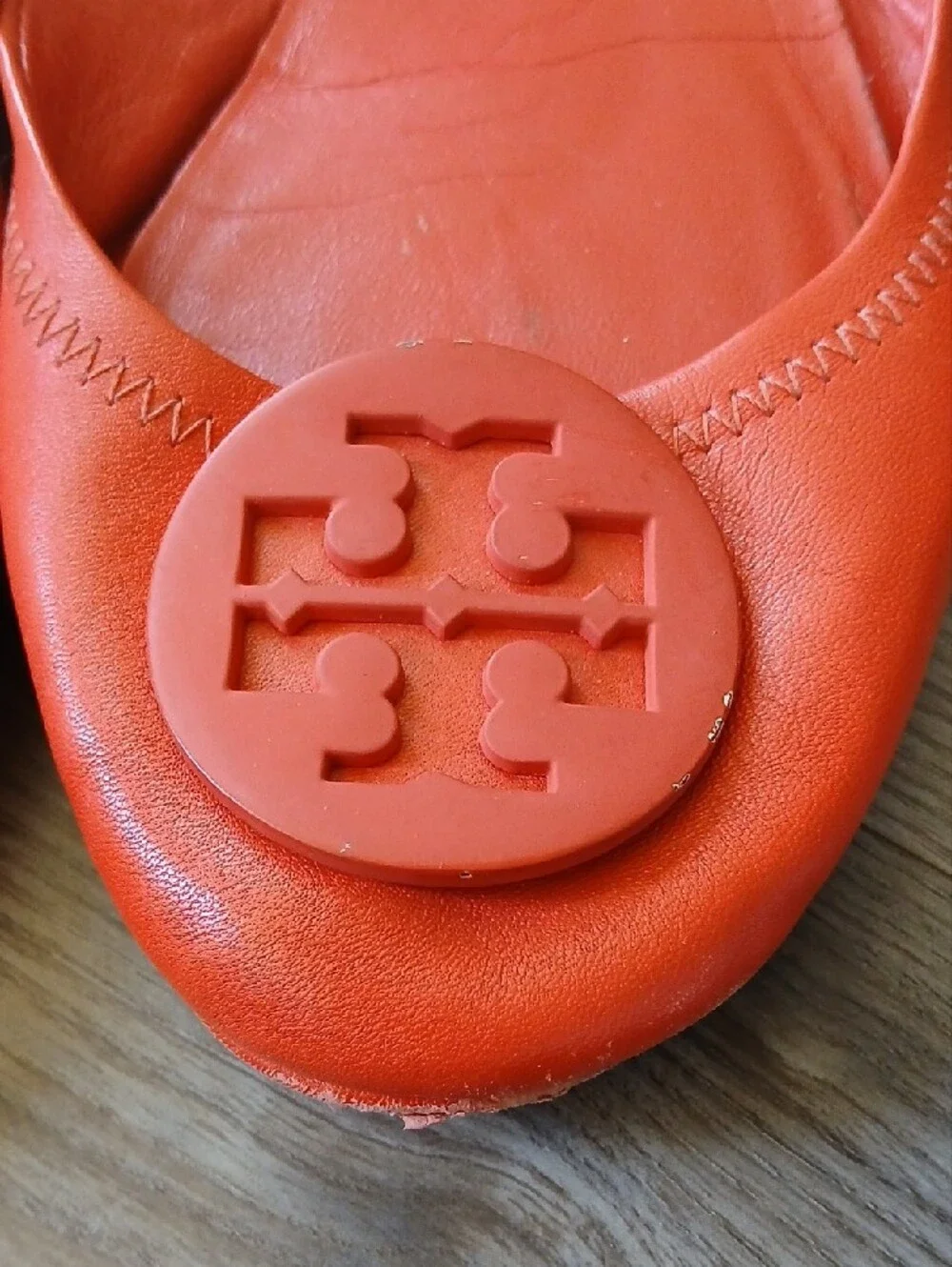 Tory Burch Red/Orange Leather Logo Ballet Flats 8 *READ